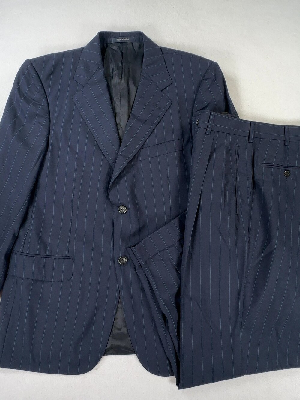 Ermenegildo Zegna 2-Piece Suit Navy Blue Pinstripe 100% Wool Men's Size 48
